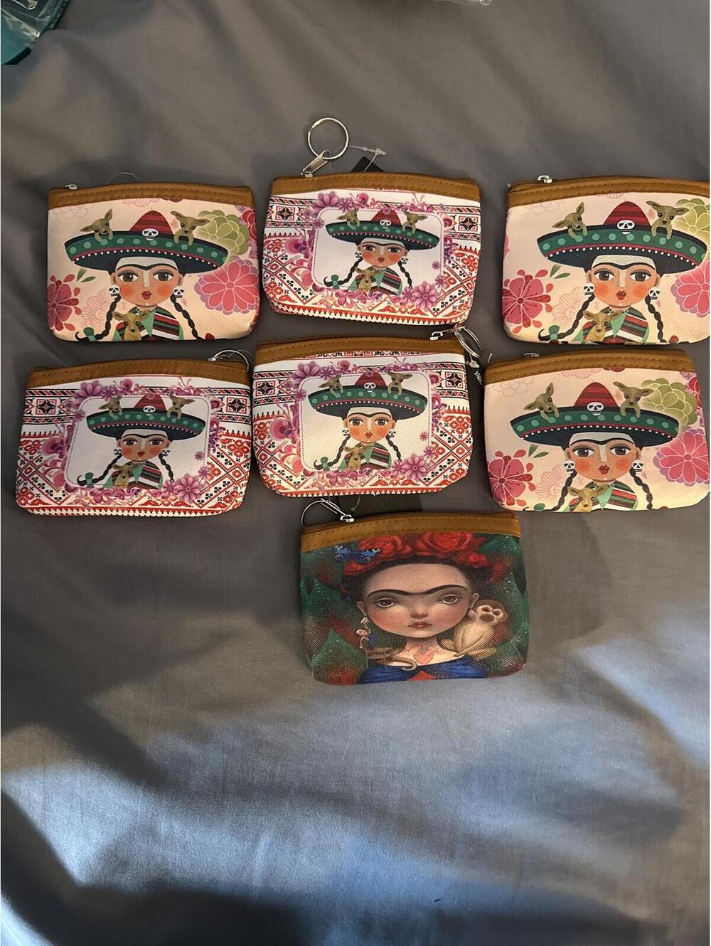 Minky Accessories Colorful Bohemian Coin Purses with Frida Kahlo and Floral Art